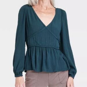Knox Rose Plus Size Teal V-Neck Long Sleeve Boho Top Size 2X NWT